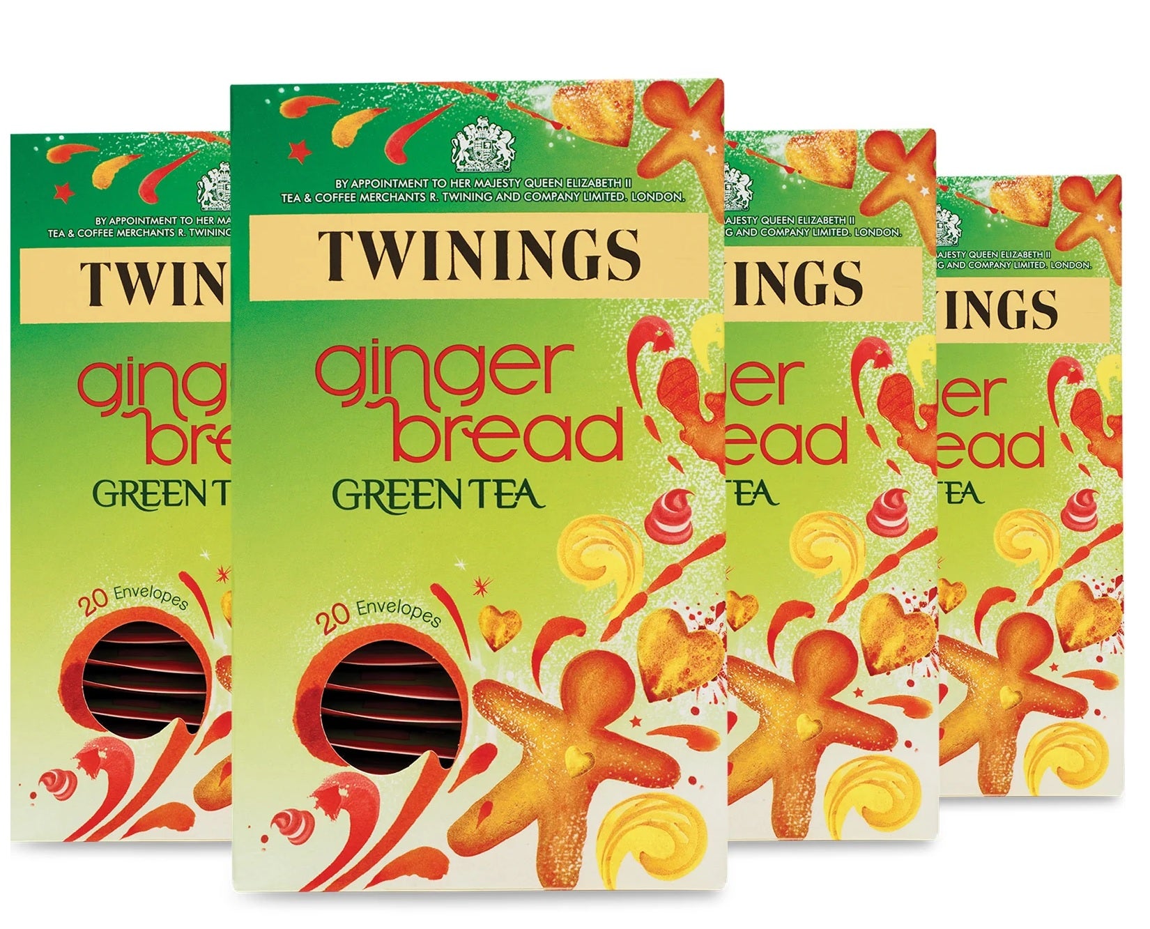 Twinings Gingerbread Green Tea Bags – Individually Wrapped Envelopes (20 or 80 Pack)