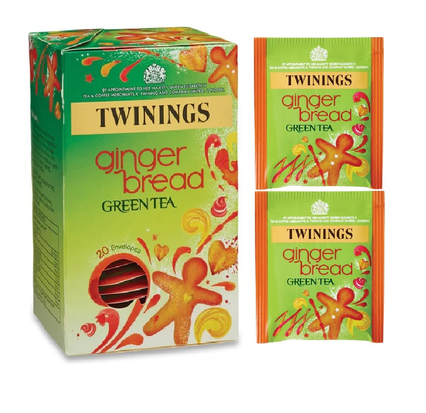 Twinings Gingerbread Green Tea Bags – Individually Wrapped Envelopes (20 or 80 Pack)