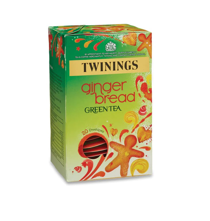 Twinings Gingerbread Green Tea Bags – Individually Wrapped Envelopes (20 or 80 Pack)