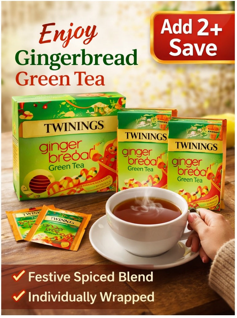 Twinings Gingerbread Green Tea Bags – Individually Wrapped Envelopes (20 or 80 Pack)