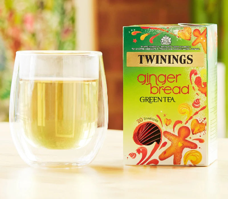 Twinings Gingerbread Green Tea Bags – Individually Wrapped Envelopes (20 or 80 Pack)