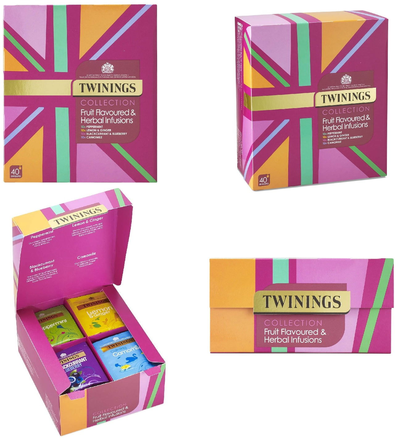 Twinings Fruit & Herbal Tea Selection Gift Box – 40 Sachets | Peppermint, Lemon & Ginger, Blackcurrant & Blueberry, Camomile