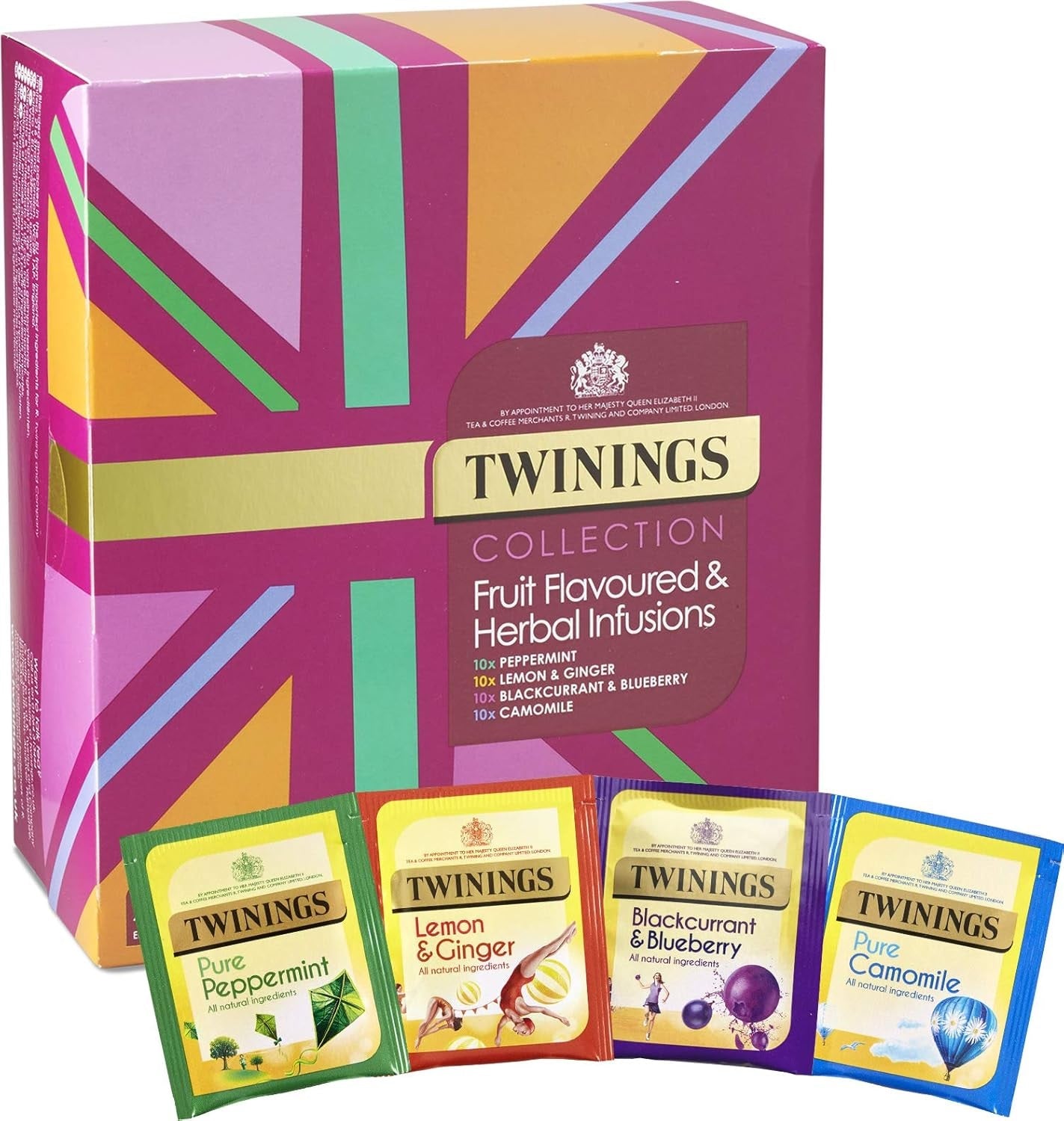 Twinings Fruit & Herbal Tea Selection Gift Box – 40 Sachets | Peppermint, Lemon & Ginger, Blackcurrant & Blueberry, Camomile