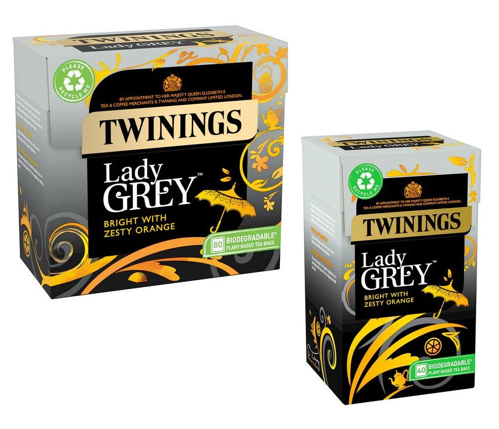 Twinings Lady Grey Tea Bags – Foil Sealed Citrus Black Tea – 40 or 80 Pack