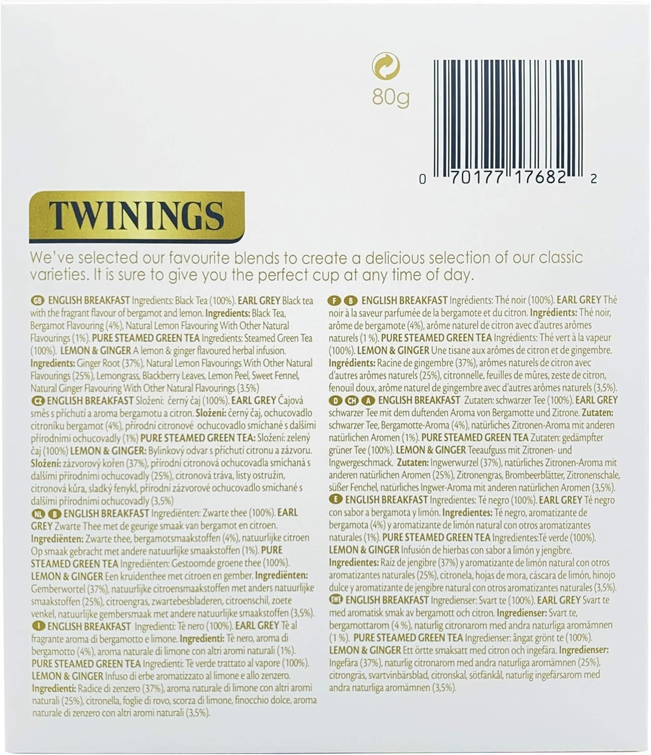Twinings Favourite Teas & Infusions Gift Box – 40 Sachets | English Breakfast, Earl Grey, Green Tea, Lemon & Ginger