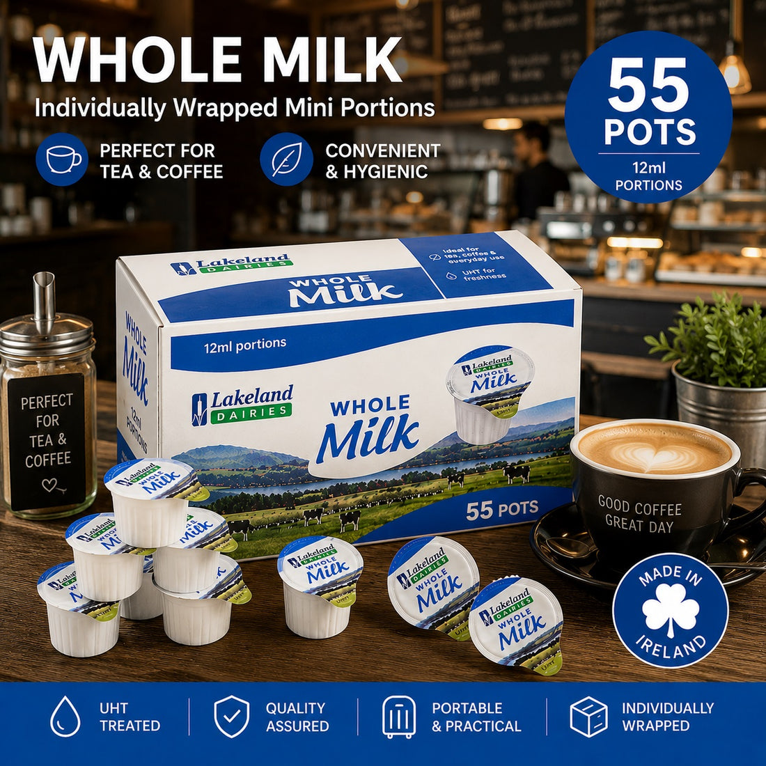 UHT Whole Milk Pots 12ml – Long Life Milk Portions for Tea & Coffee