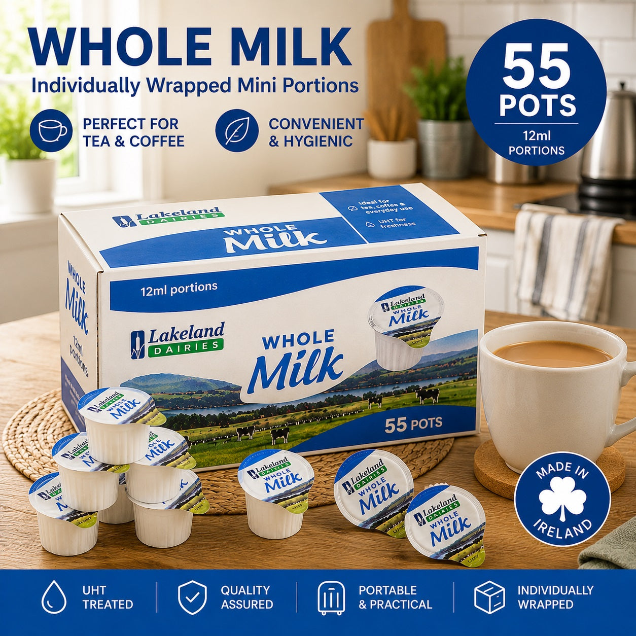 UHT Whole Milk Pots 12ml – Long Life Milk Portions for Tea & Coffee