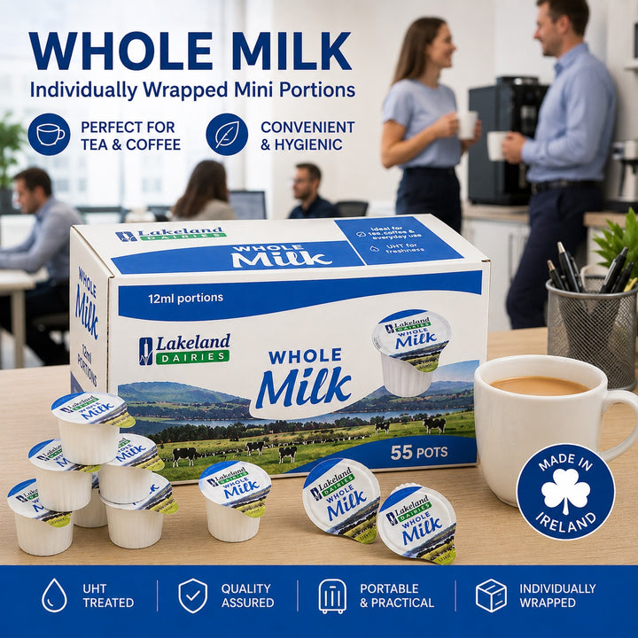 UHT Whole Milk Pots 12ml – Long Life Milk Portions for Tea & Coffee