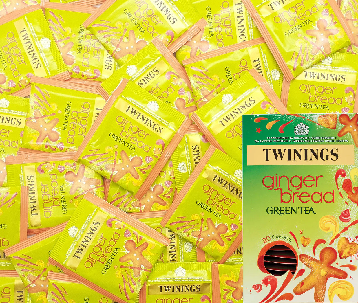 Twinings Gingerbread Green Tea Bags Individually Enveloped Wrapped Tagged Sachet