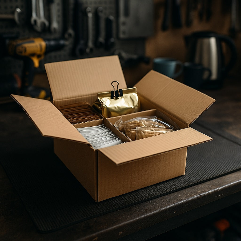 Tea • Coffee • Sugar Sachets Set — 160-Piece Hospitality Divider Box (Coffee, Black Tea, White & Brown Sugar)