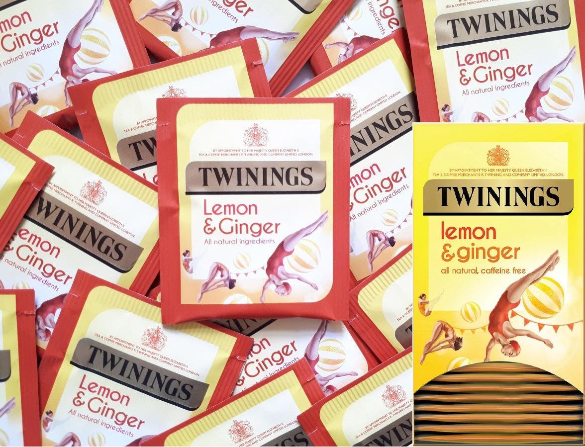 Twinings Lemon & Ginger Tea Bags Individually Enveloped Tagged Healthy Sachets