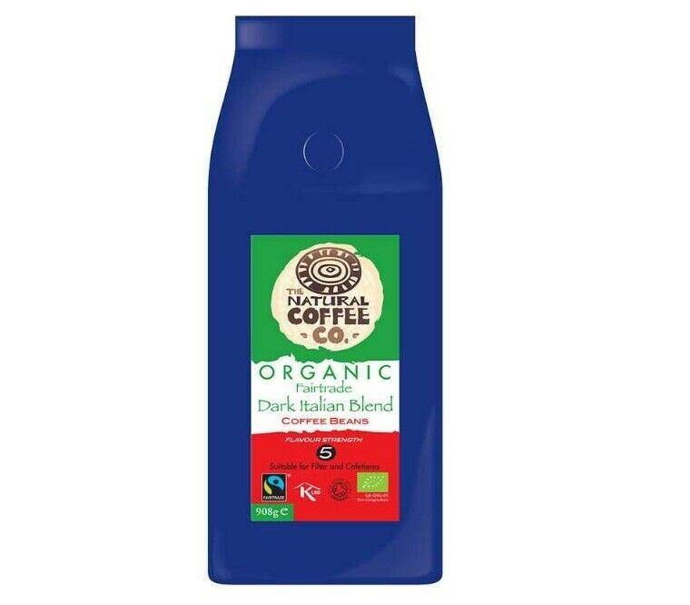 Organic Dark Italian Whole Bean Coffee Natural Coffee Fairtrade 908g, Free Delivery - AB GROCERIES