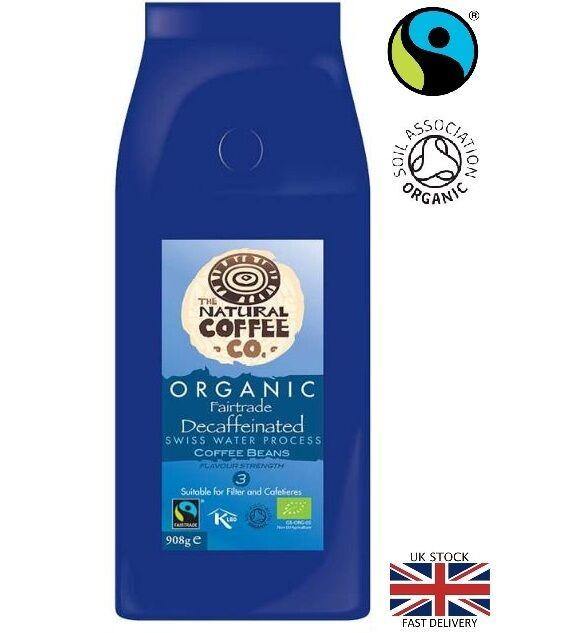 Organic Decaffeinated Whole Bean Coffee Swiss Water Processed 908g Free Delivery - AB GROCERIES