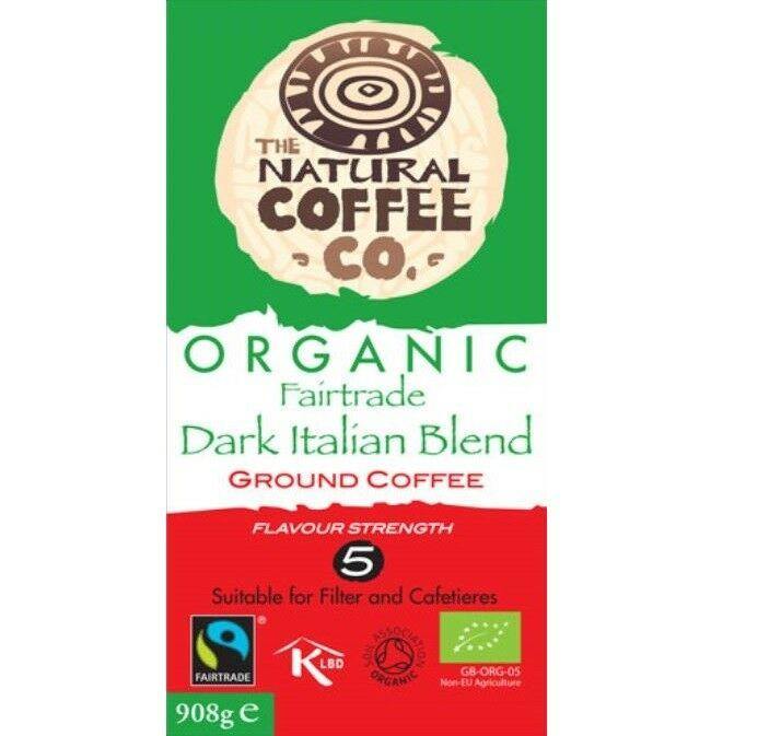 Organic Dark Italian Ground Coffee Natural Coffee Fairtrade 908g, Free Delivery - AB GROCERIES
