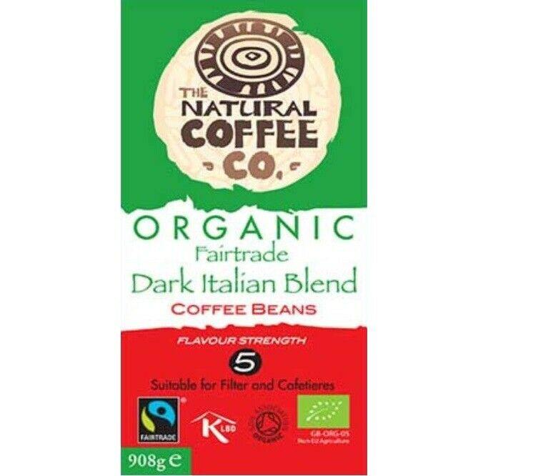 Organic Dark Italian Whole Bean Coffee Natural Coffee Fairtrade 908g, Free Delivery - AB GROCERIES
