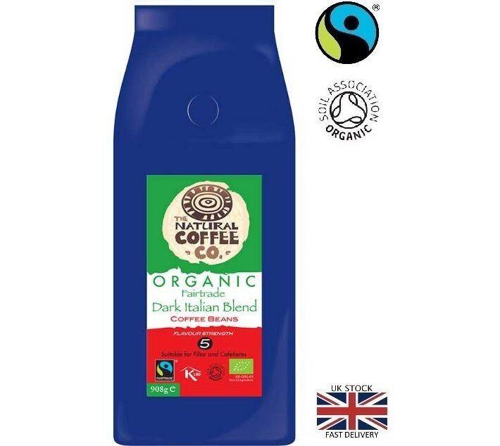 Organic Dark Italian Whole Bean Coffee Natural Coffee Fairtrade 908g, Free Delivery - AB GROCERIES