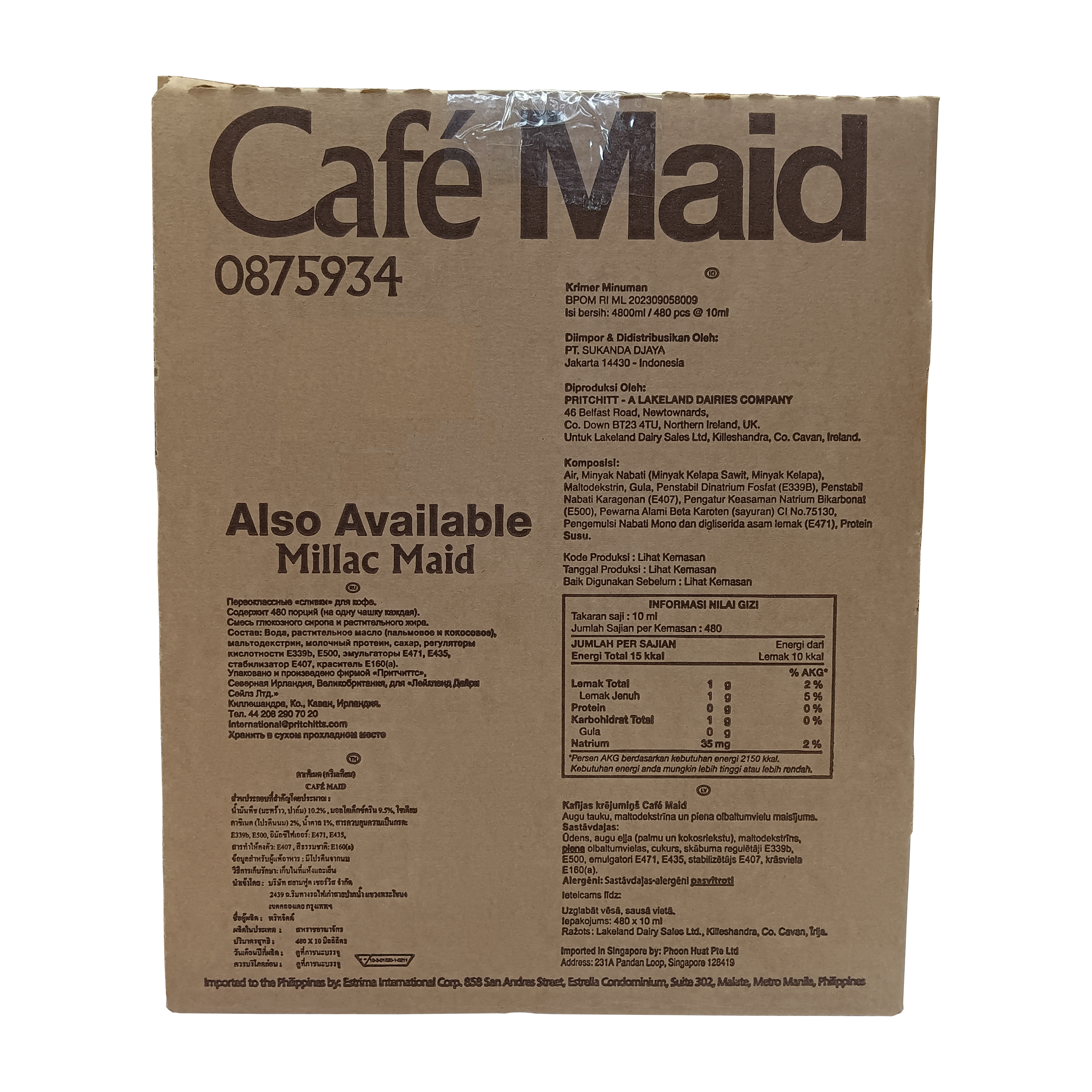 Café Maid Long Life Luxury Coffee Creamer Serving Pots 10ml Individual Portions